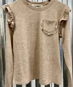 Hayden Of Los Angeles GIRLS Ruffle Pocket Top In Taupe