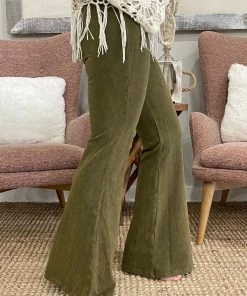 Fashiongo: Chatoyant Washed Bell Bottom Flare Pants In Pale Olive BOTTOMS