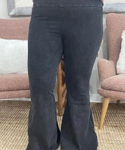 Fashiongo: Chatoyant Washed Bell Bottom Flare Pants With Pockets In Black BOTTOMS