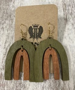 Golden Stella ACCESSORIES Wood Two Tone Arch Earrings In Olive