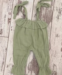 Honeydew Gauze Ruffle Romper In Sage