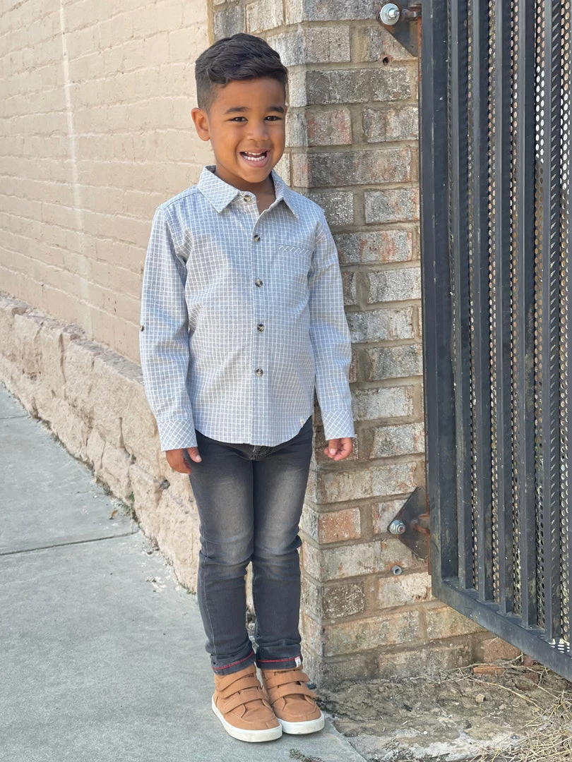 Me & Henry BOYS Grey Plaid Collared Shirt 3 Me & Henry BOYS Grey Plaid Collared Shirt