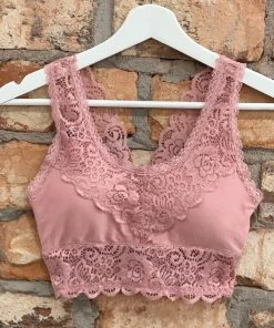 Anemone Padded Lace Bralette In Rose