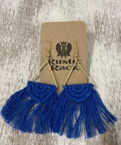 Golden Stella Triangle Tassel Earrings In Blue