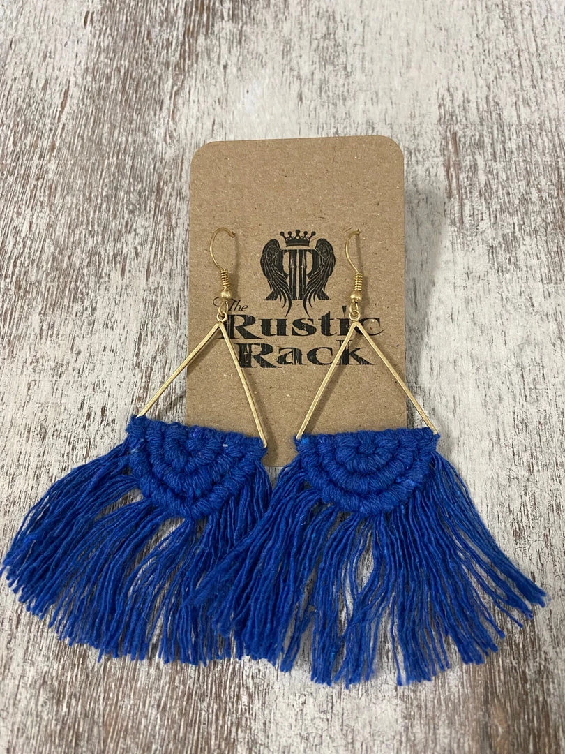 Golden Stella Triangle Tassel Earrings In Blue 1 Golden Stella Triangle Tassel Earrings In Blue