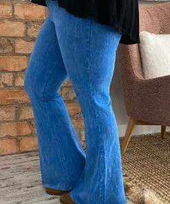 Fashiongo: Chatoyant Washed Bell Bottom Flare Pants In Ocean Blue BOTTOMS