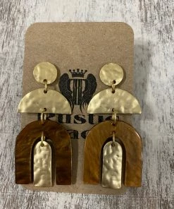 Golden Stella Acrylic Arch & Hammered Metal Earrings In Tan