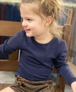 Vignette Solid Heathered Long Sleeve Top In Navy GIRLS