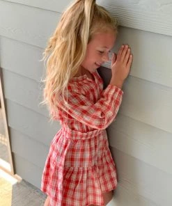 Vignette Plaid Smocked Waist Dress In Dark Coral