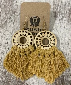 Golden Stella ACCESSORIES Wood Circle & Tassel Earrings In Tan