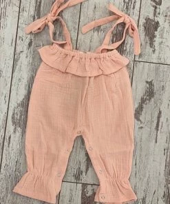 Honeydew Gauze Ruffle Romper In Peach GIRLS