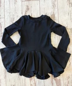 Ml Kids Asymmetrical Hem Ruffle Tunic Top In Black