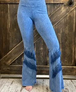 Fashiongo: Chatoyant Washed Bell Bottom Flare With Fringe In Light Denim BOTTOMS