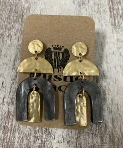 Golden Stella ACCESSORIES Acrylic Arch & Hammered Metal Earrings In Grey