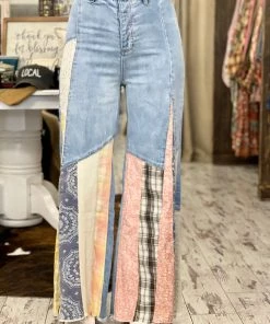 Easel Patchwork Wide Leg Bell Bottom Flare Pants BOTTOMS