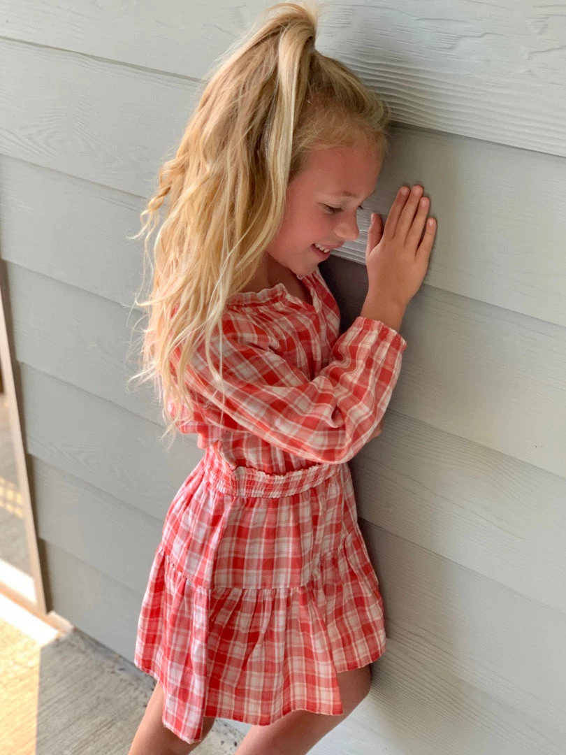 Vignette Plaid Smocked Waist Dress In Dark Coral 2 Vignette Plaid Smocked Waist Dress In Dark Coral