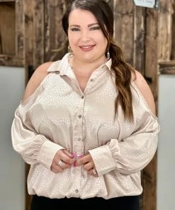 Oddi Satin Button Up Cold Shoulder Top