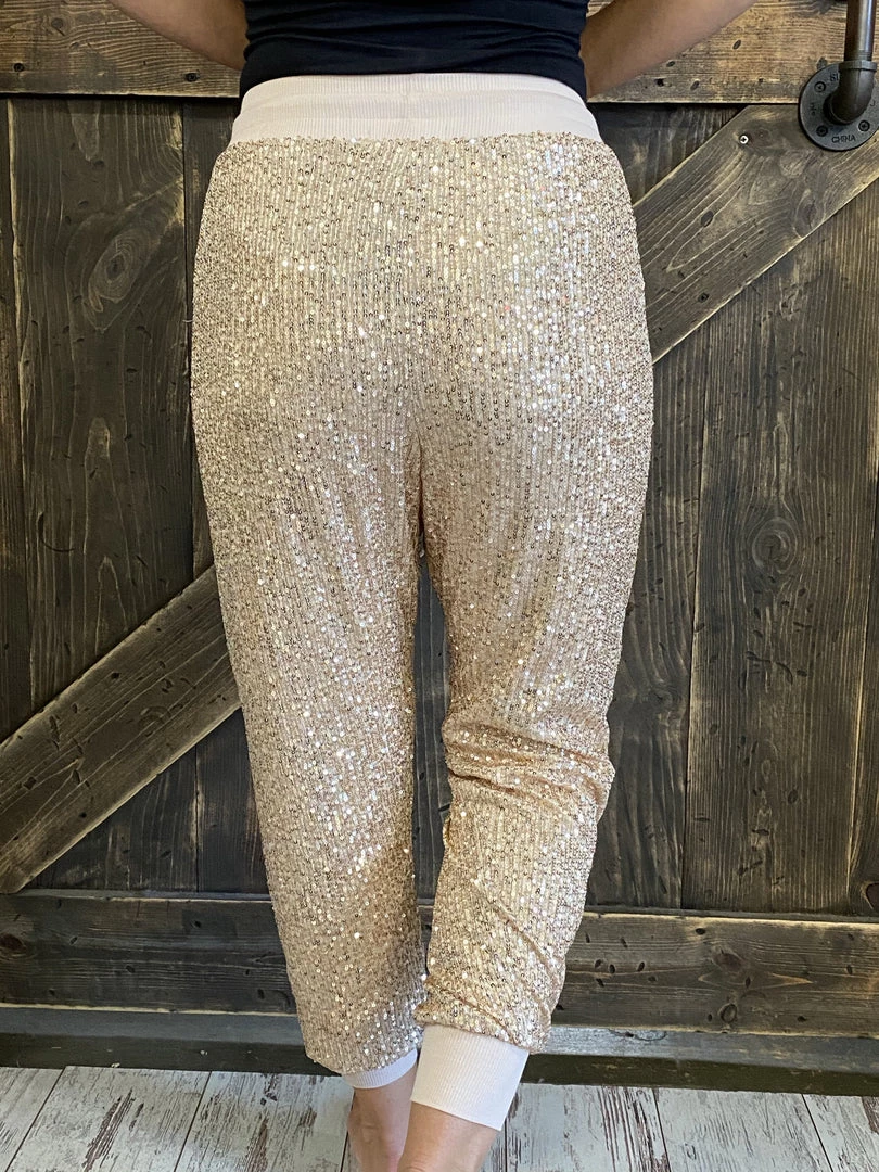 Saints & Hearts Sequin Jogger Pants In Rose Gold BOTTOMS 3 Saints & Hearts Sequin Jogger Pants In Rose Gold BOTTOMS