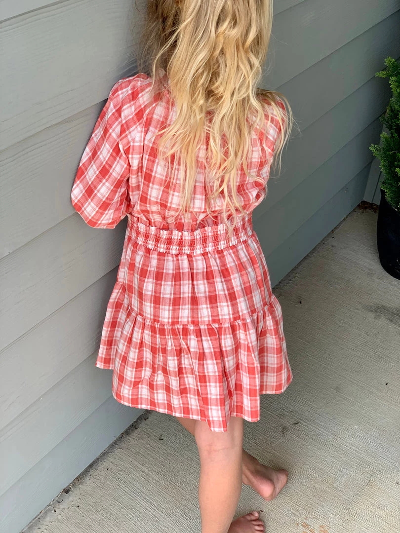 Vignette Plaid Smocked Waist Dress In Dark Coral 3 Vignette Plaid Smocked Waist Dress In Dark Coral