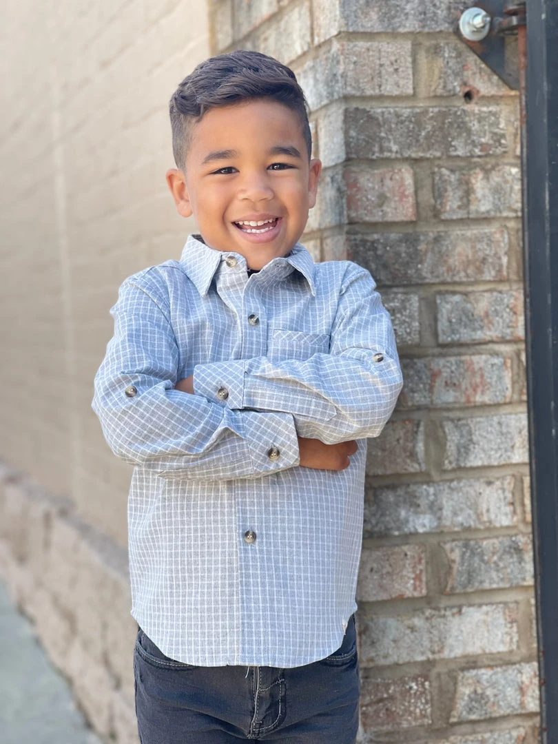 Me & Henry BOYS Grey Plaid Collared Shirt 1 Me & Henry BOYS Grey Plaid Collared Shirt