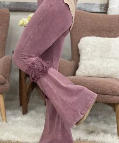 Fashiongo: Chatoyant BOTTOMS Fringed Crochet Washed Bell Bottom Flare Pants In Rose