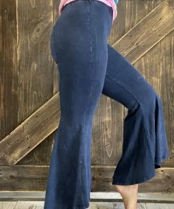 Fashiongo: Chatoyant BOTTOMS Washed High Low Cropped Bell Bottom Pants In Dark Denim