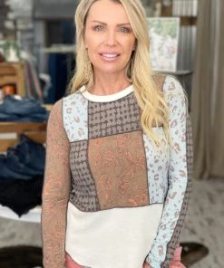 Bucket List TOPS Patchwork Rounded Hem Top