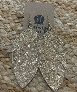 Golden Stella ACCESSORIES Glitter Leather Feather Earrings In Gold