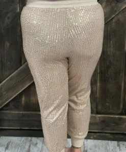 Saints & Hearts BOTTOMS Sequin Jogger Pants In Rose Gold