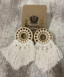 Golden Stella Wood Circle & Tassel Earrings In Ivory ACCESSORIES