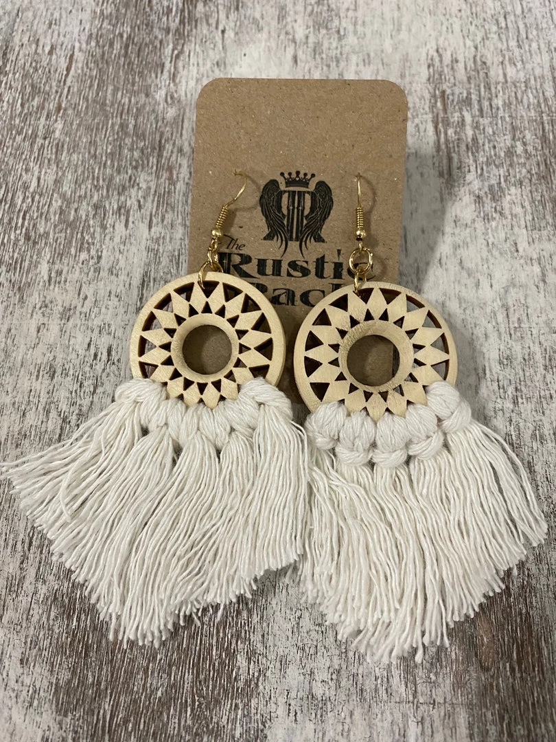 Golden Stella Wood Circle & Tassel Earrings In Ivory ACCESSORIES 1 Golden Stella Wood Circle & Tassel Earrings In Ivory ACCESSORIES