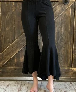 Fashiongo: Chatoyant Washed High Low Cropped Bell Bottom Pants In Black BOTTOMS