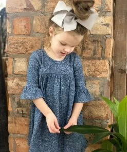 Vignette GIRLS Solid Ruffle Sleeve Dress In Blue