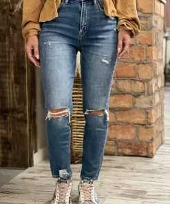 Flying Monkey Distressed Stretched Mom Jeans