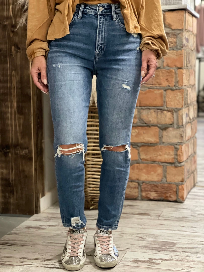 Flying Monkey Distressed Stretched Mom Jeans 2 Flying Monkey Distressed Stretched Mom Jeans