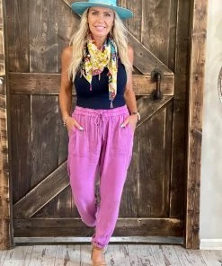 EE:Some BOTTOMS Washed Drawstring Jogger Pants In Orchid