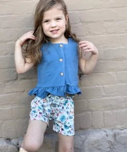 Honeydew GIRLS Ruffle Tank Top + Paperbag Shorts Set In Blue
