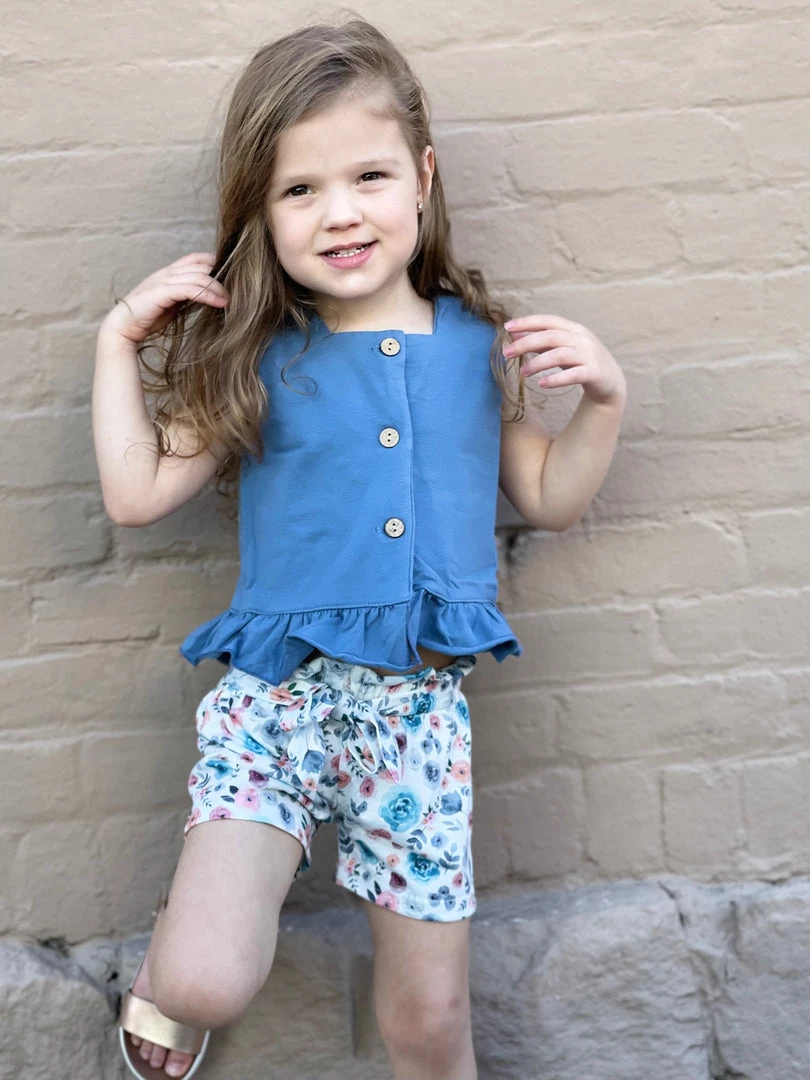 Honeydew GIRLS Ruffle Tank Top + Paperbag Shorts Set In Blue 2 Honeydew GIRLS Ruffle Tank Top + Paperbag Shorts Set In Blue