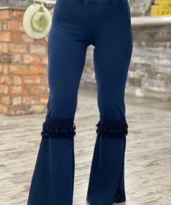 Fashiongo: Chatoyant Fringed Crochet Washed Bell Bottom Flare Pants In Blue BOTTOMS