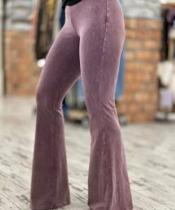 Fashiongo: Chatoyant Washed Bell Bottom Flare Pants In Mauve BOTTOMS