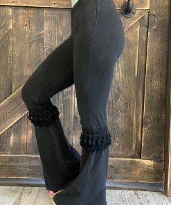 Fashiongo: Chatoyant Fringed Crochet Washed Bell Bottom Flare Pants In Black