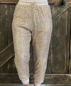 Saints & Hearts Sequin Jogger Pants In Rose Gold BOTTOMS