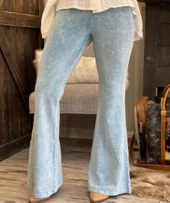 Fashiongo: Chatoyant BOTTOMS Washed Bell Bottom Flare Pants In Light Blue