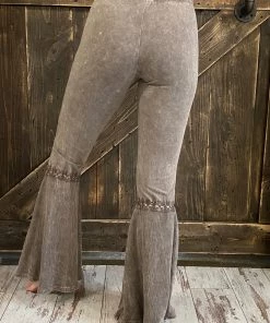 Fashiongo: Chatoyant Washed Waffle Bell Bottom Flare Pants In Desert Taupe BOTTOMS