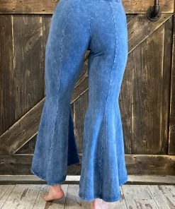 Fashiongo: Chatoyant BOTTOMS Washed High Low Cropped Bell Bottom Pants In Light Denim