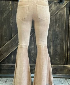 Fashiongo: Chatoyant Washed Bell Bottom Flare Pants With Pockets In Camel