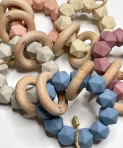 Three Hearts GIFTS Silicone & Wooden Teething Rattle