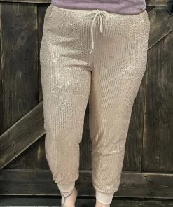 Saints & Hearts BOTTOMS Sequin Jogger Pants In Rose Gold