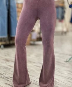 Fashiongo: Chatoyant Washed Bell Bottom Flare Pants In Mauve BOTTOMS