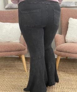 Fashiongo: Chatoyant Washed Bell Bottom Flare Pants With Pockets In Black BOTTOMS